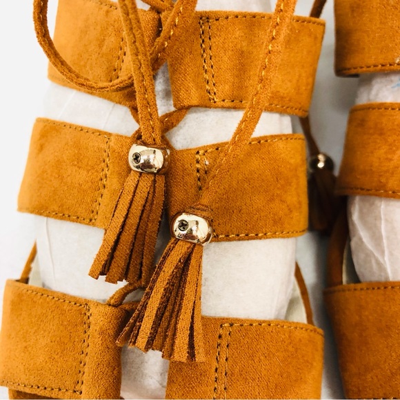 Bandolino Tan Suede Lace Up Wedge Sandal - Picture 4 of 16